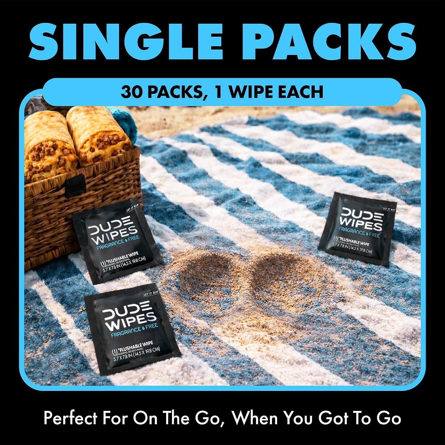 Travel-Friendly Flushable Wipes – 30 Extra-Large, Unscented, Hypoallergenic
