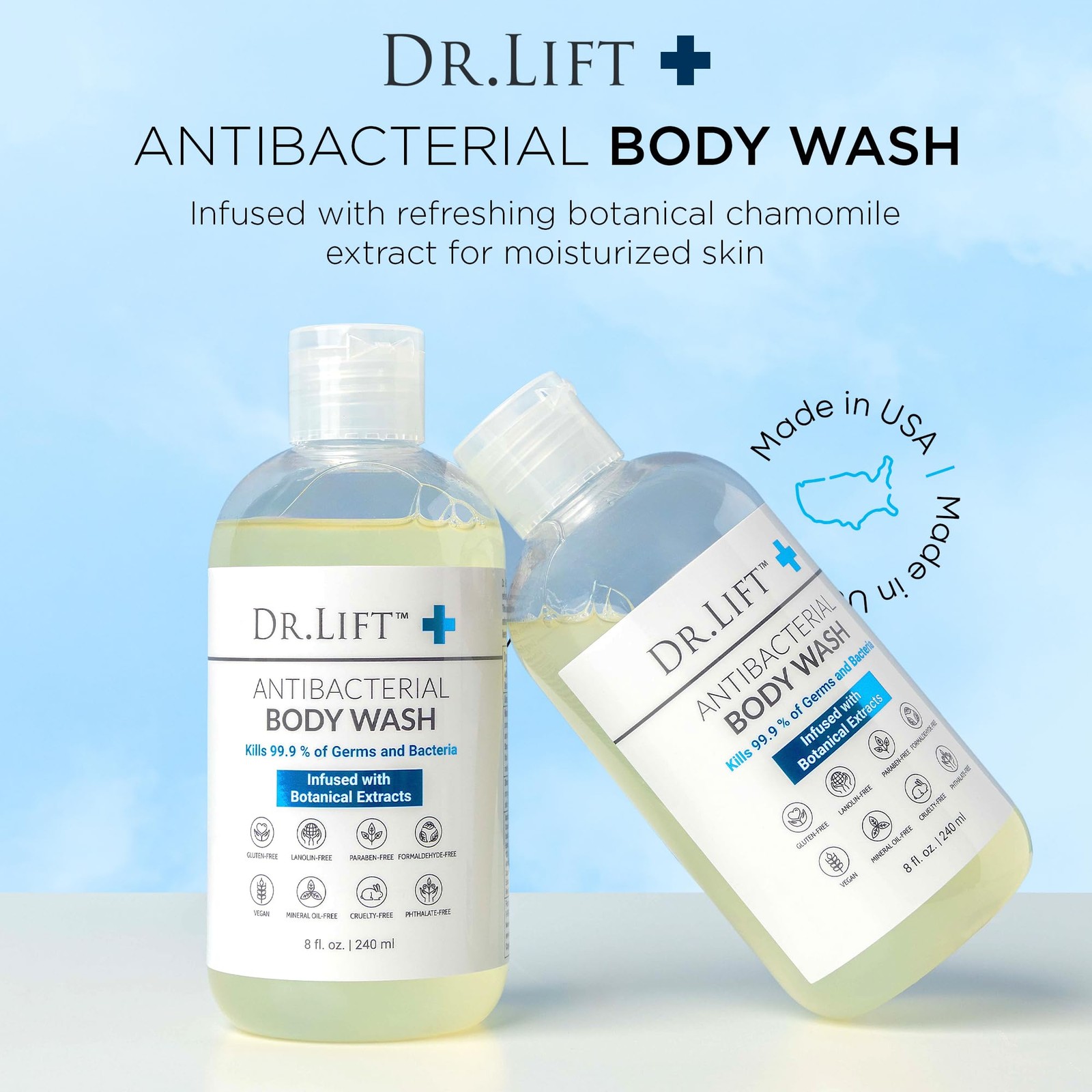 DR. LIFT Antibacterial Body Wash, Refreshing 8 Fl Oz (Pack of 1), Off White