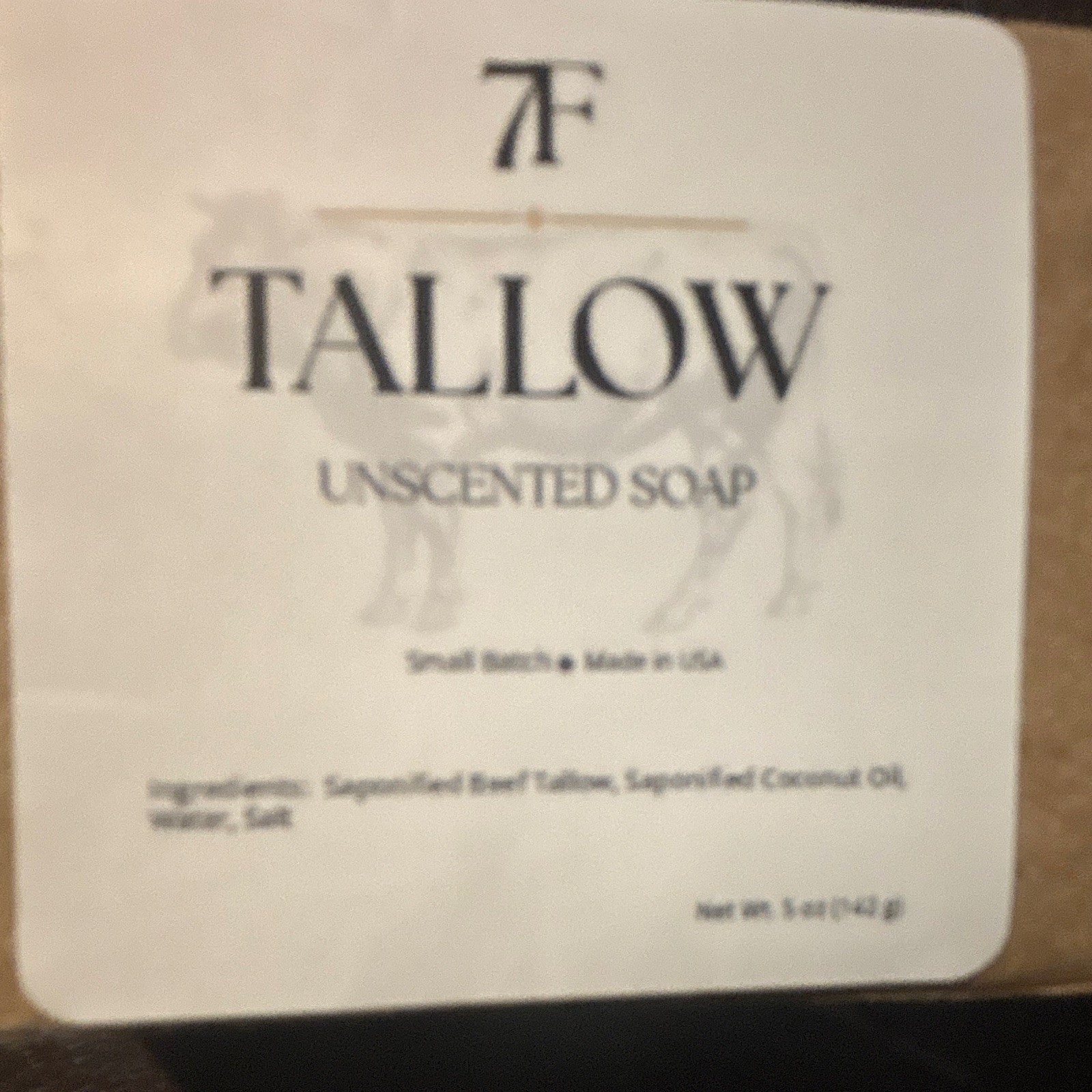 7F Tallow Unscented Soap Bar 5 oz for Sensitive Skin, Simple Ingredients
