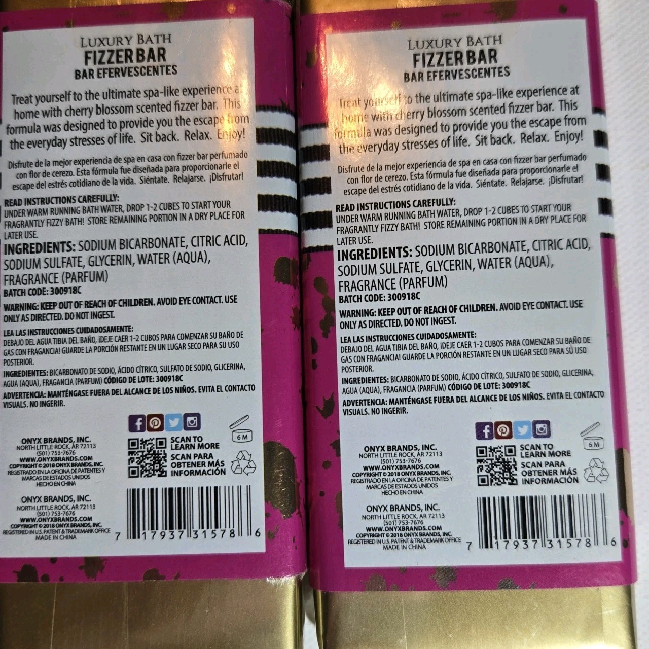 Lot of 4 Onyx Bathhouse Luxury Bath Fizzer Bars Cherry Blossom Lavender Coconut
