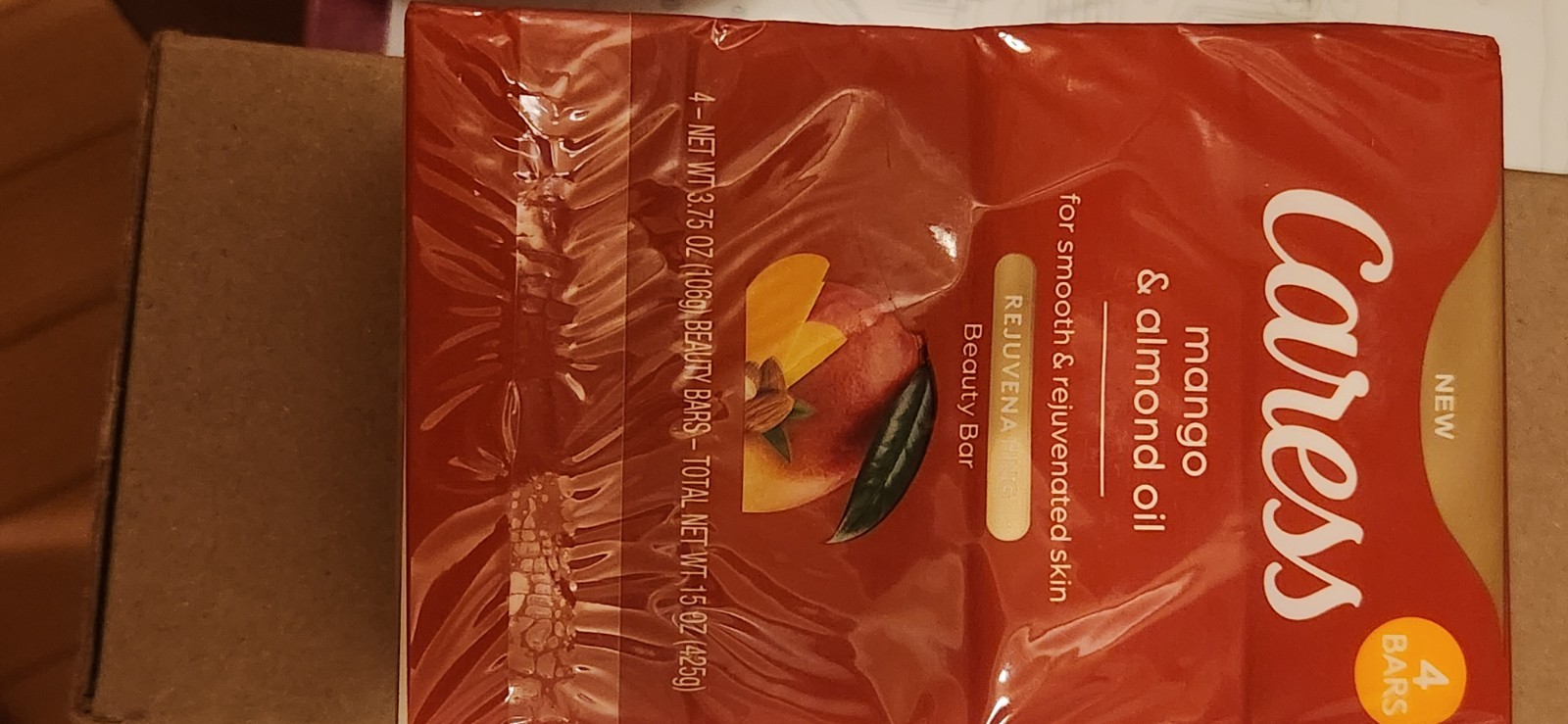 Pkg Of 4 Bars Caress Mango & Almond Oil Rejuvenating Beauty Bar Skincare