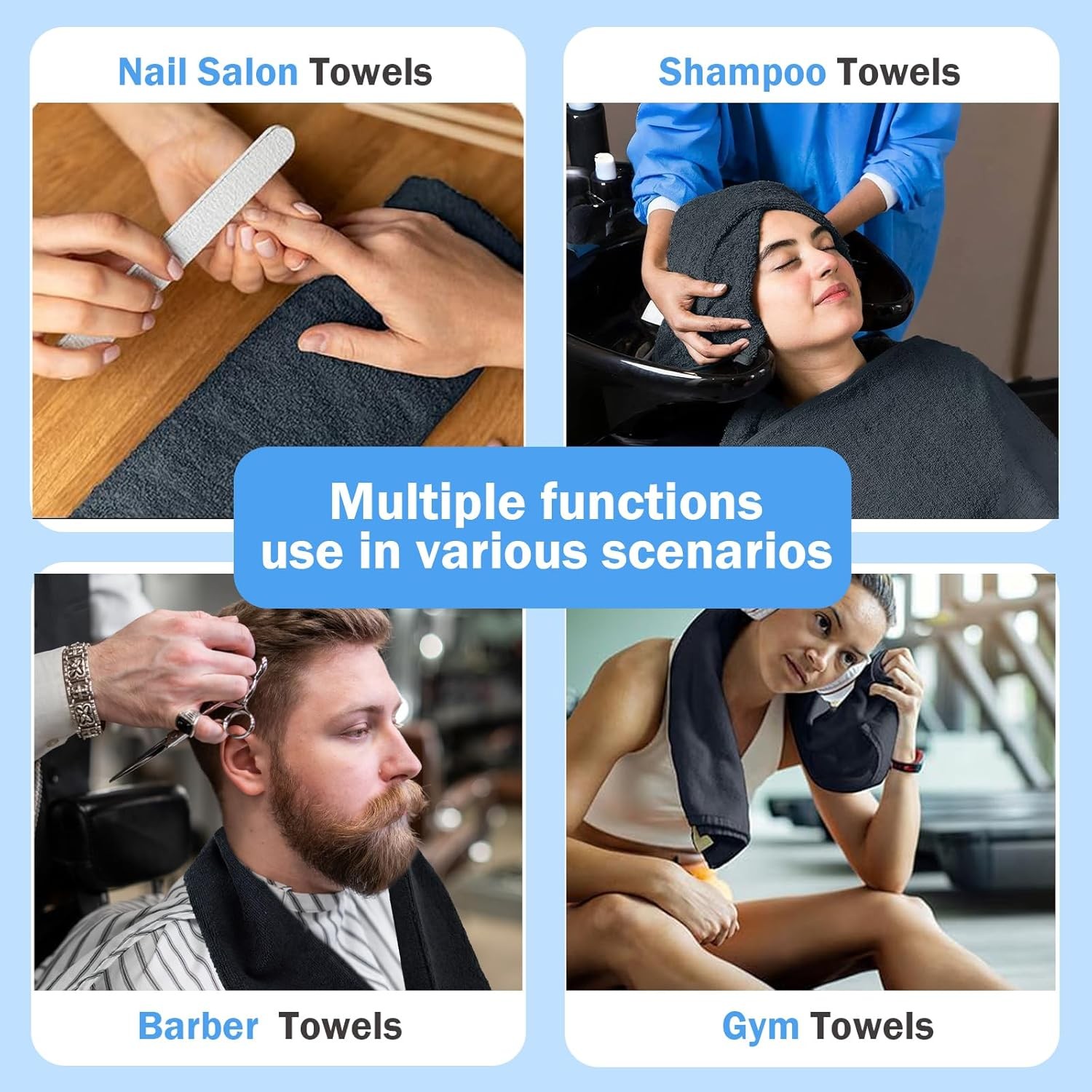 6 Pack Black Salon Towels, Super Soft and Absorbent Large, – 6