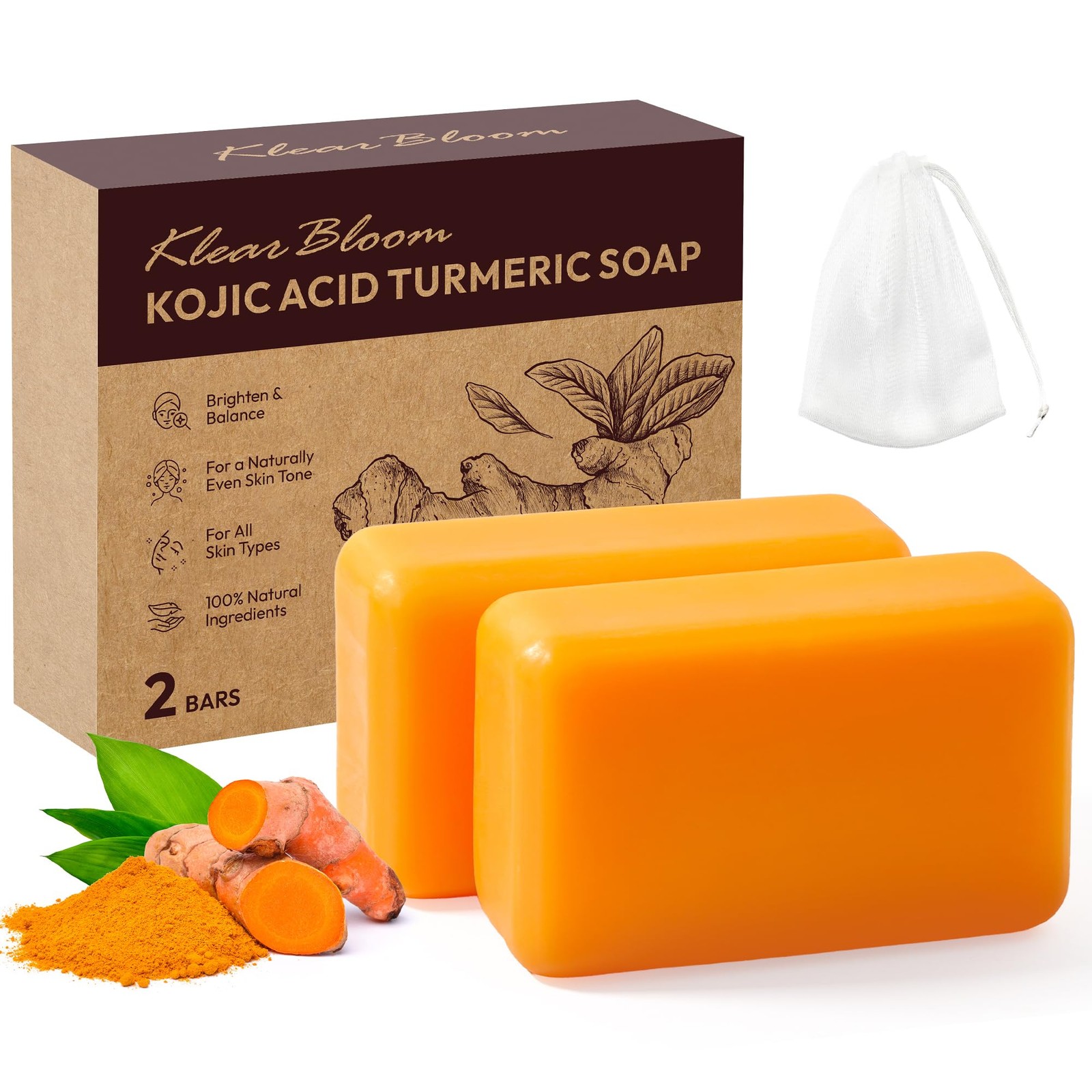 Kojic Acid Soap Turmeric Soap Bar for Dark Spots Brighten Moisturiz 105g x 2 Bar