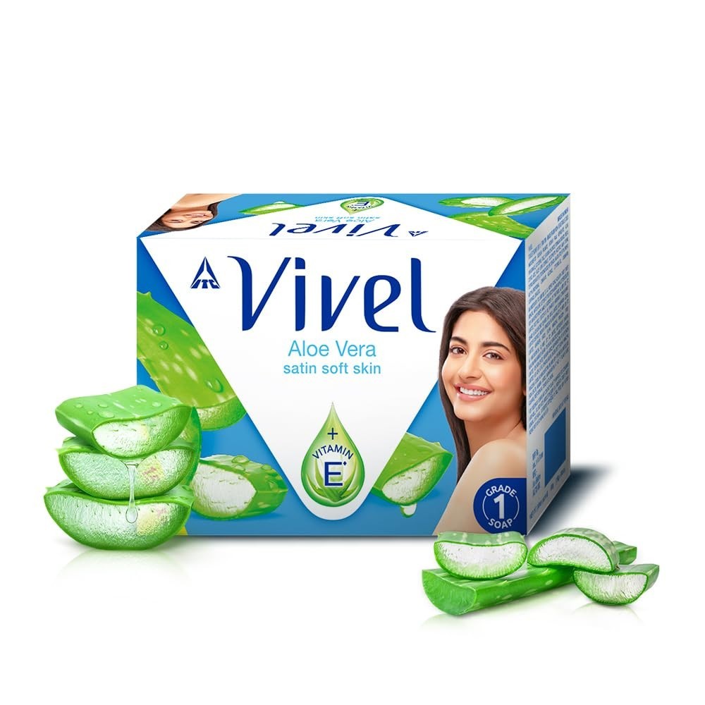 Vivel Aloe Vera Grade 1 + Vitamin E Bathing Soap 150 g × 4 – Soft, Glowing…