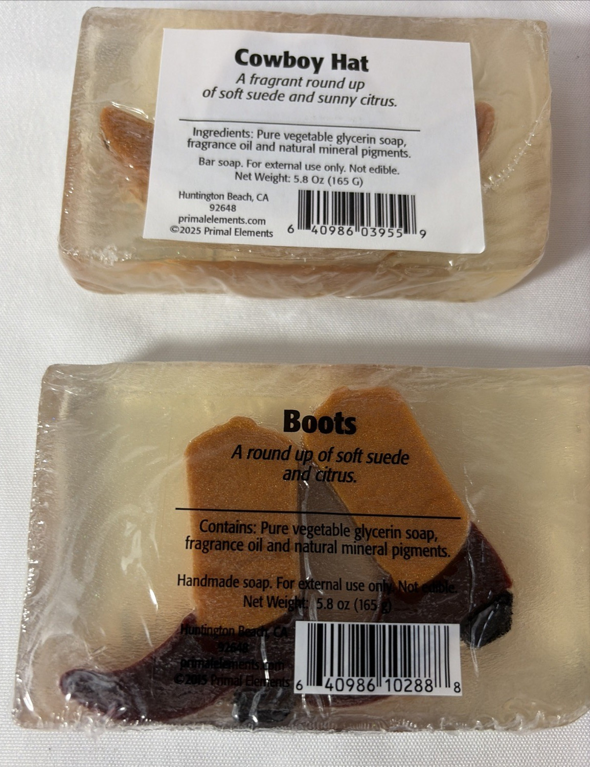 Primal Elements Western Themed Hats / Boots Glycerin 5.8 oz Bar Soap 4 Pack
