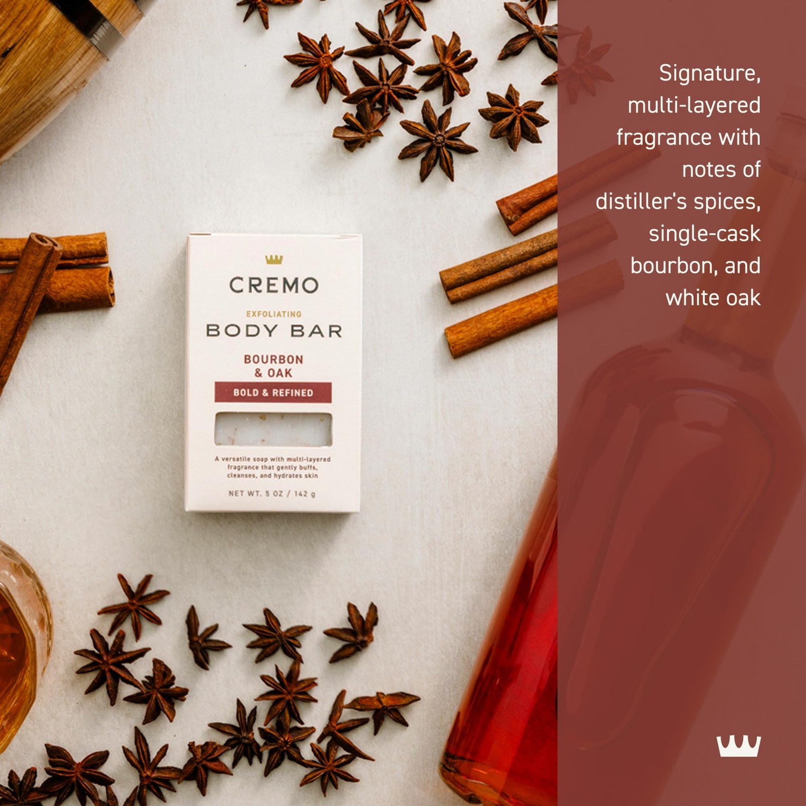 Cremo Exfoliating Body Bar for Men, Bourbon & Oak Scent, Multi-Layered Fragra…