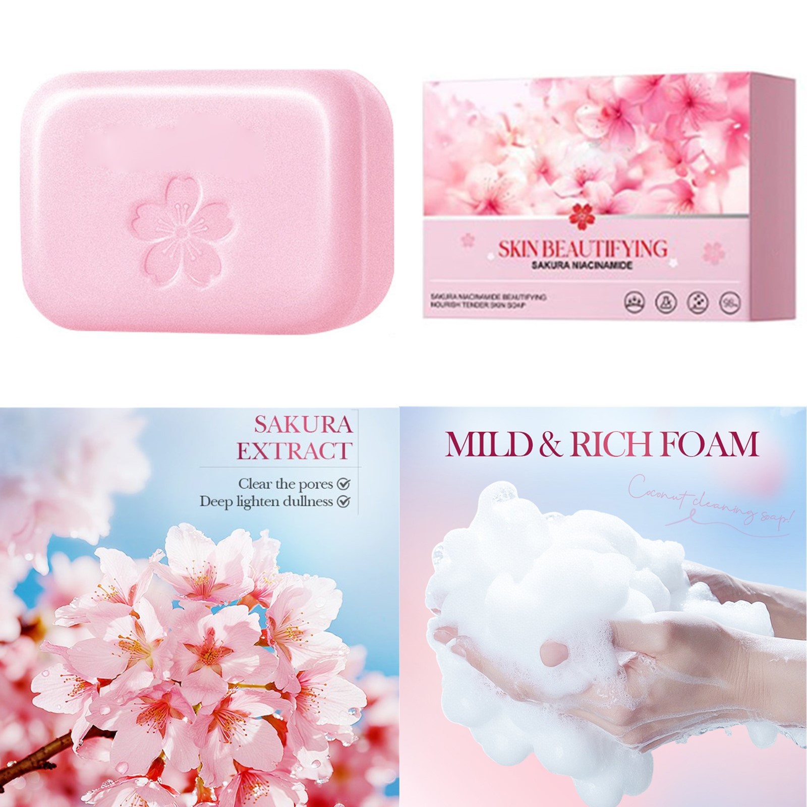 1Pcs Sakura Soap Bar With Foaming Net Daily Use Bath Soap Relieve Dryness 100g