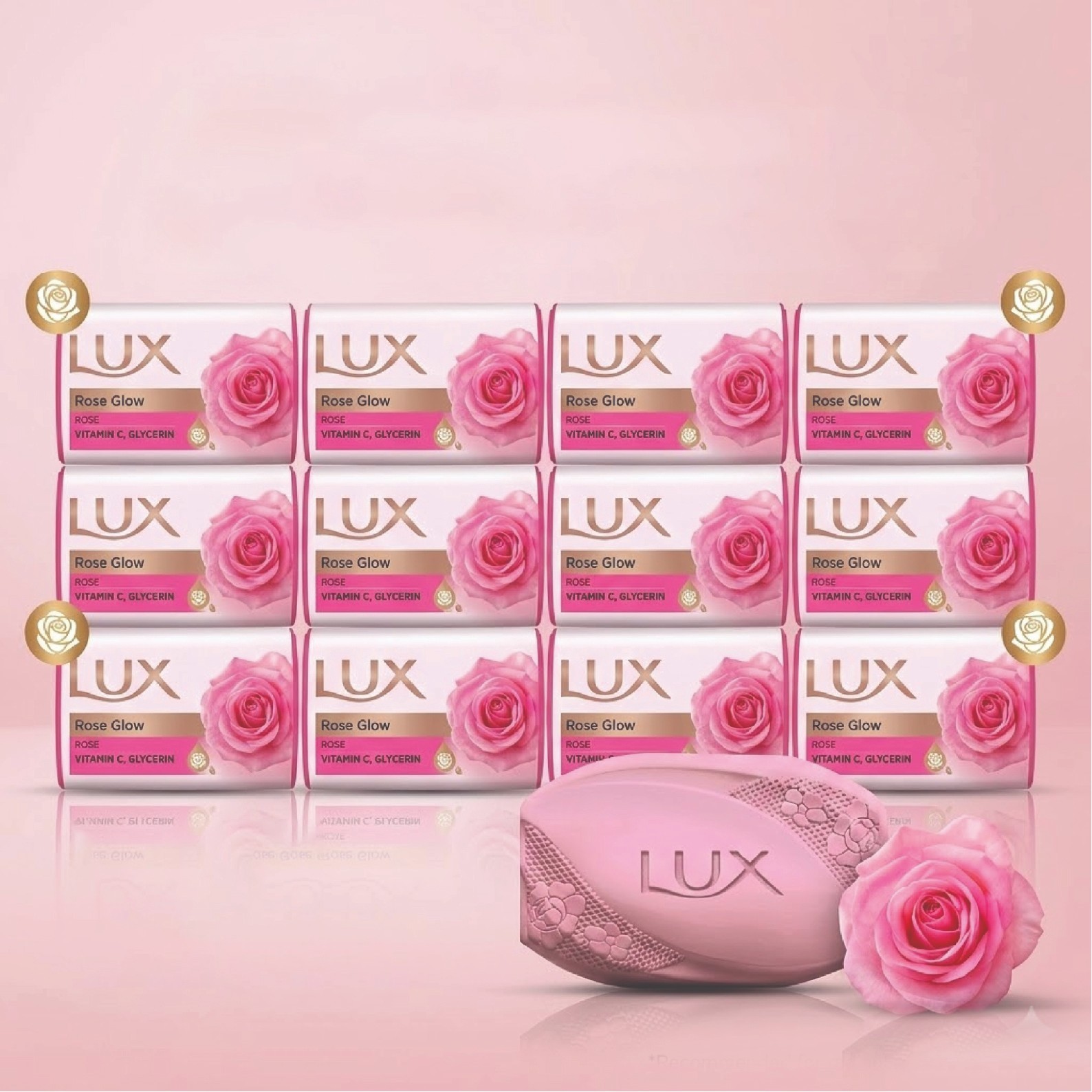 Pack of 12 Lux Rose Glow Vitamin C & Glycerin Soap 175g Rose Beauty Bar