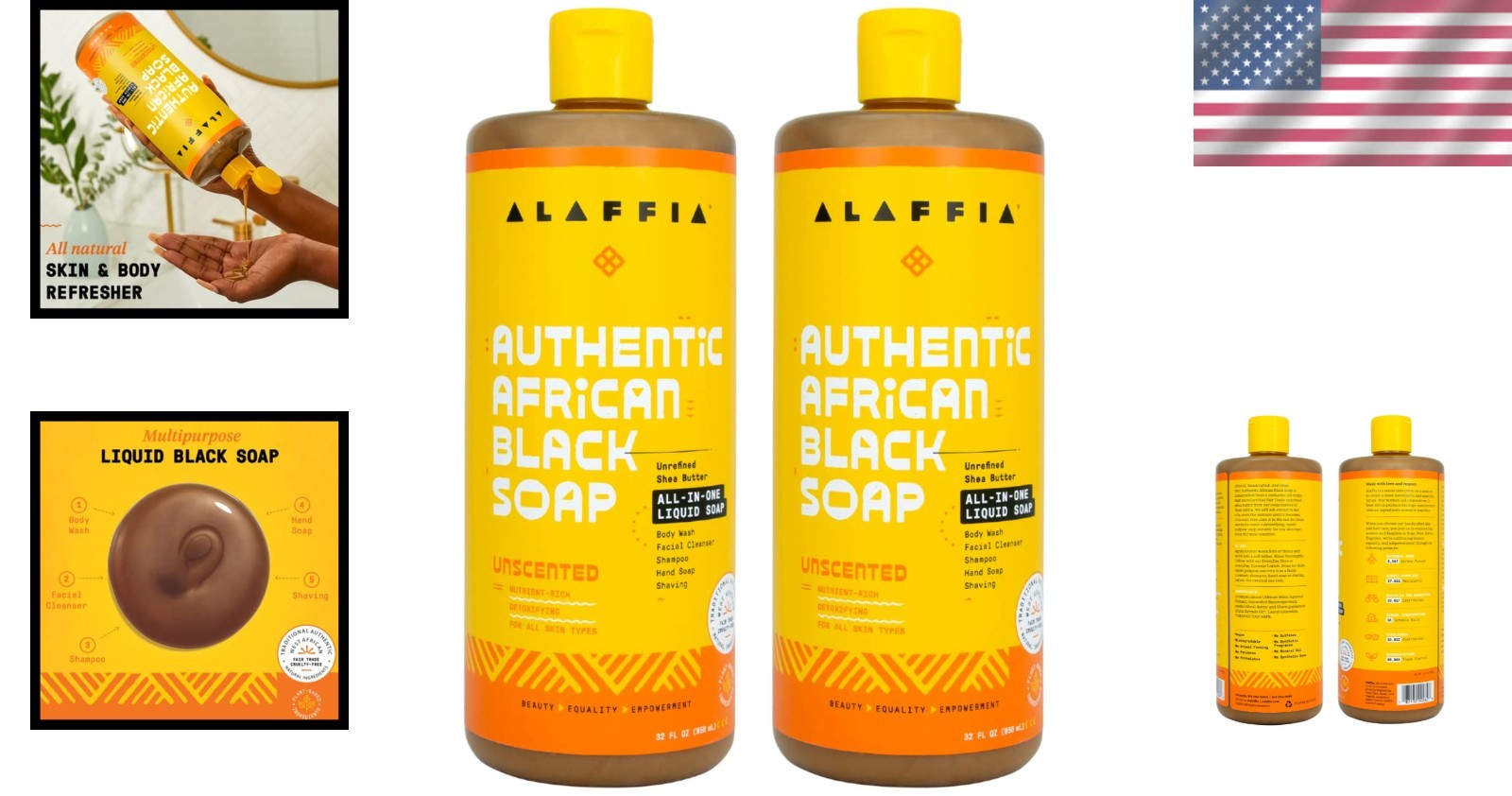 Authentic African Black Soap Unscented, Pack of 2 – 32 Oz Each for Healthy Skin