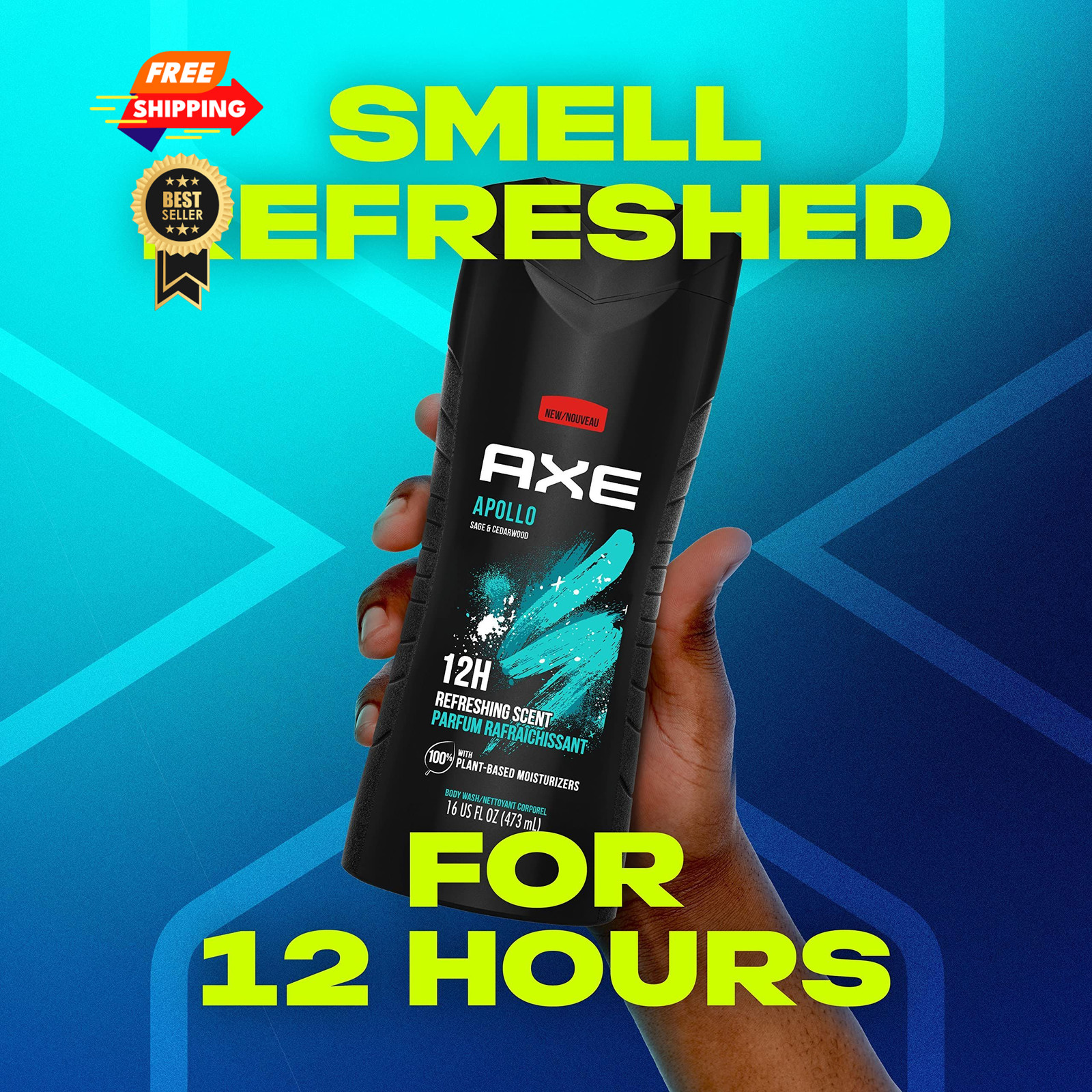 AXE Sage & Cedarwood Body Wash Apollo 4 Count for 16 Fl Oz (Pack of 4), BLACK