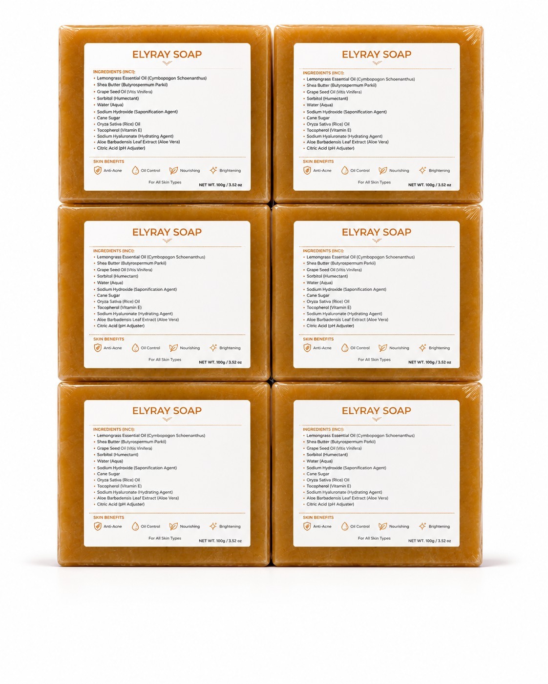 Elyray Soap Anti Acne Oil Control Nourishing & Brightening Pack 6