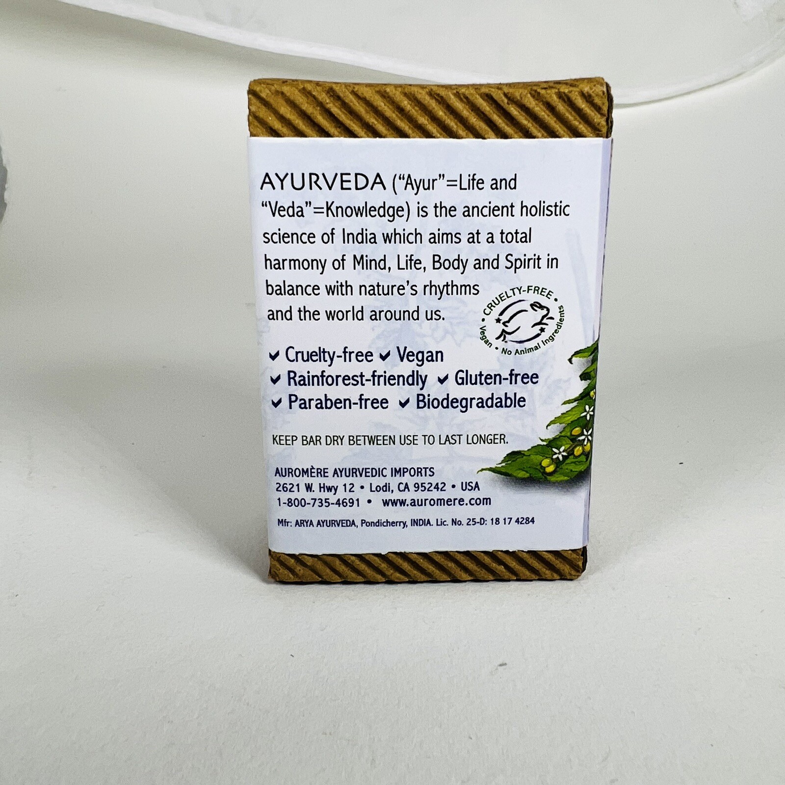 Auromere Ayurvedic Bar Soap Lavender-Neem 2.75 oz All Skin Types, Biodegradable