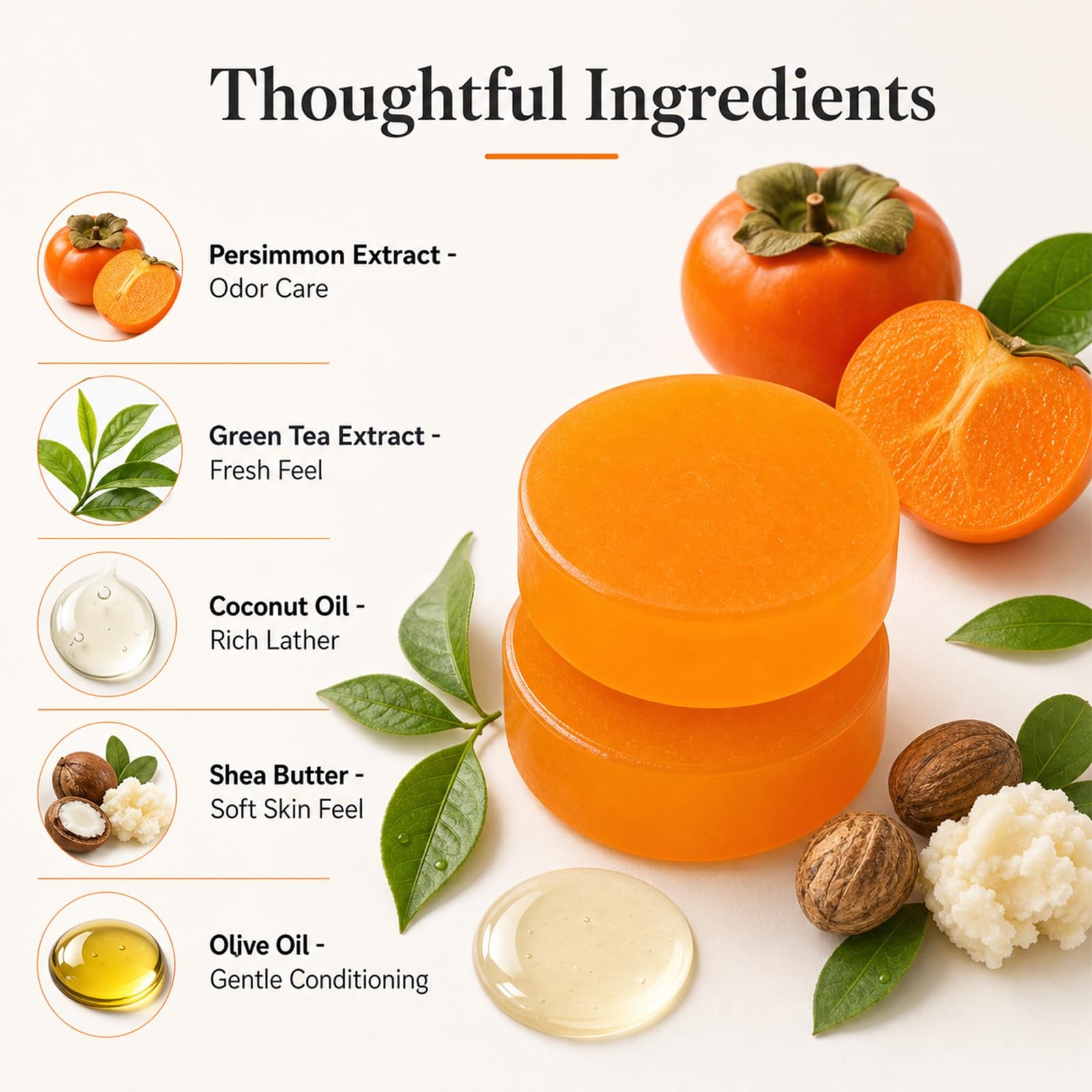 3 Pack Persimmon Soap Bar for Body Odor Control, 3.53 oz Each | For underarms…