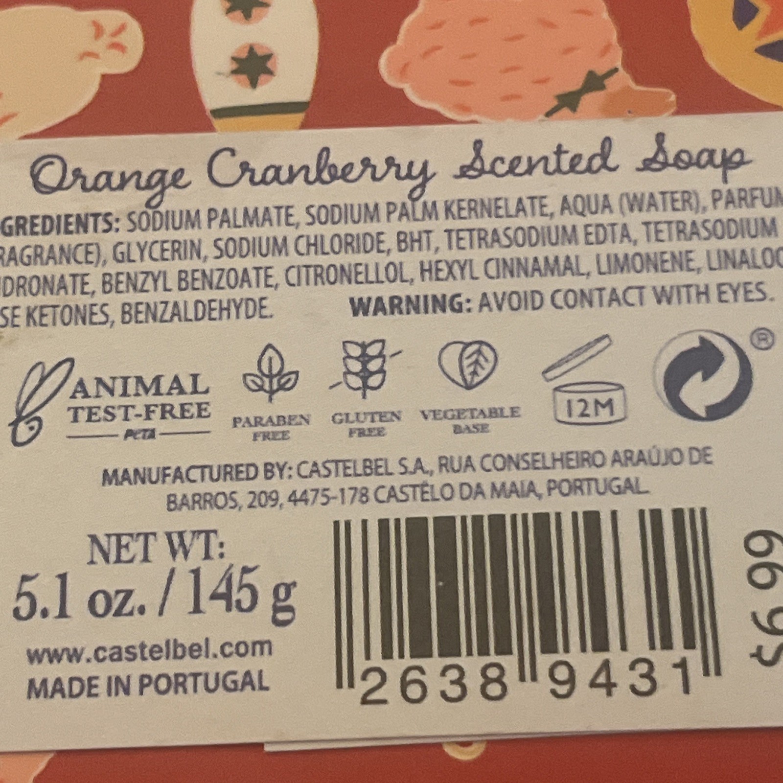 Castelbel Ltd Editions Orange Cranberry Fragranced Bar Soap 5.1oz Holiday