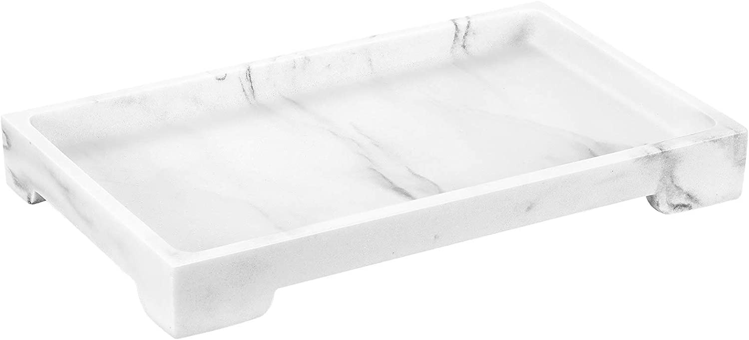 Luxspire Bathroom Vanity Tray, 10 x 6 inch Marble Bathroom Perfume Tray Dresser