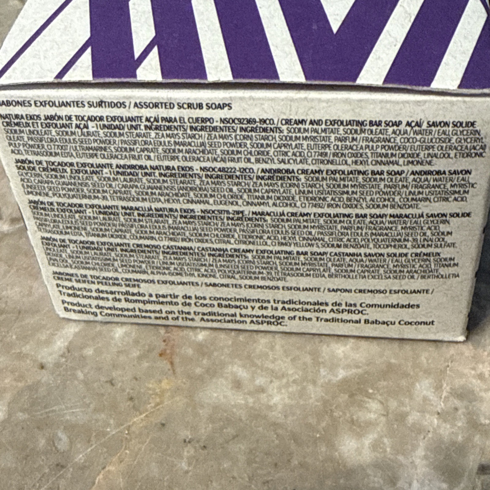 NATURA EKOS 4 Exfoliating Bar Soaps ACAI ANDIROBA CHESTNUT PASSION FRUIT Vegan