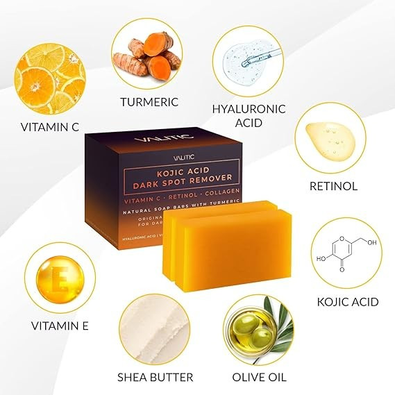 VALITIC Kojic Acid Dark Spot Remover Soap Bars with Vitamin C, Retinol Ect (2Pk)