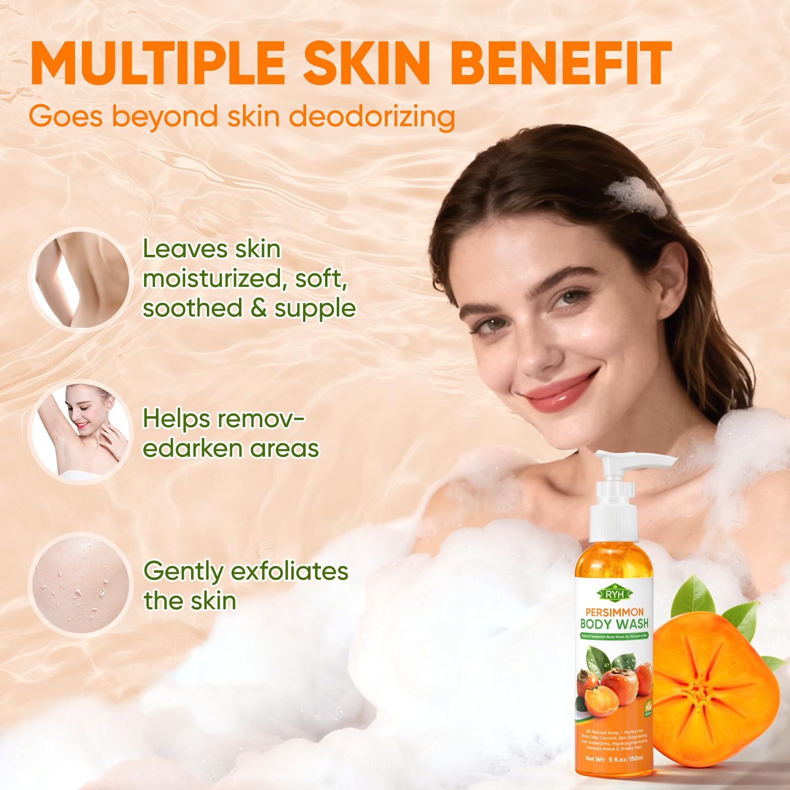 RYH Persimmon Gel de baño para control de olores corporales: jabón desodorante n