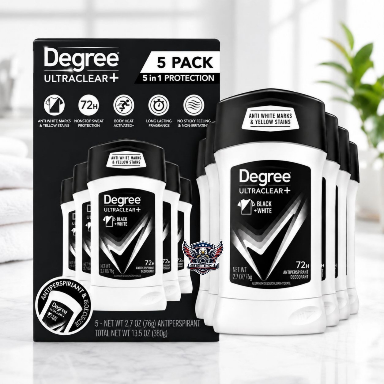 Degree UltraClear+ Black + White Antiperspirant Deodorant Stick 72H 5 Pack 2.7oz