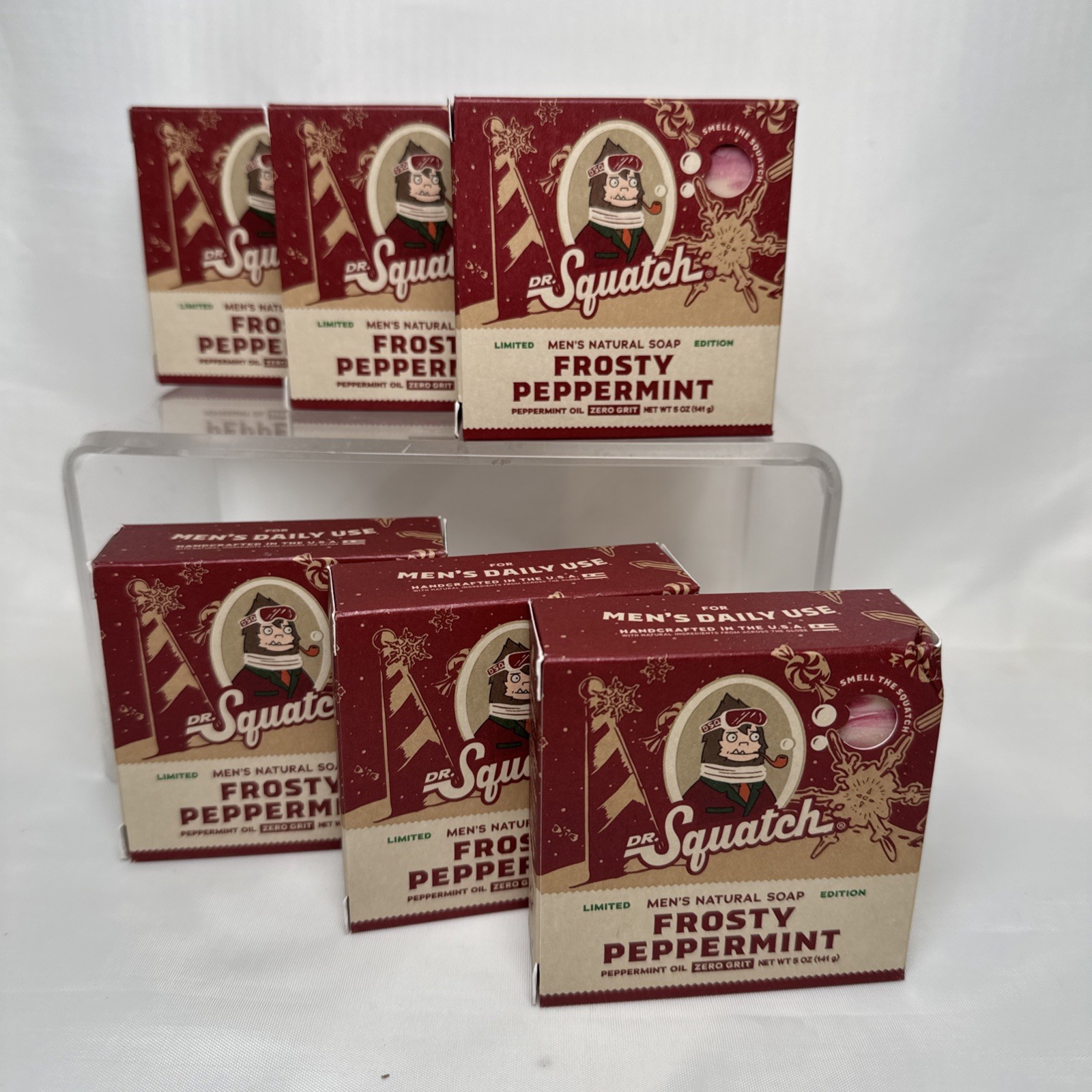 L@@K NEW 6 BARS RARE DR SQUATCH LIMITED EDITION FROSTY PEPPERMINT SOAP HOLIDAY