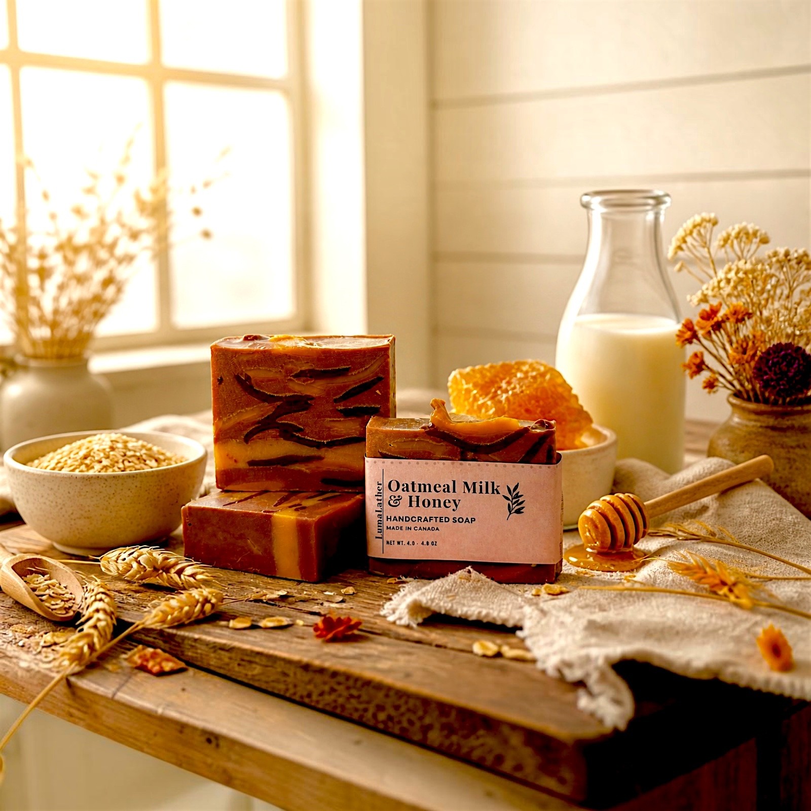 LumaLather Oatmeal Milk & Honey Handmade Soap Bar – Gentle Moisturizing Soap
