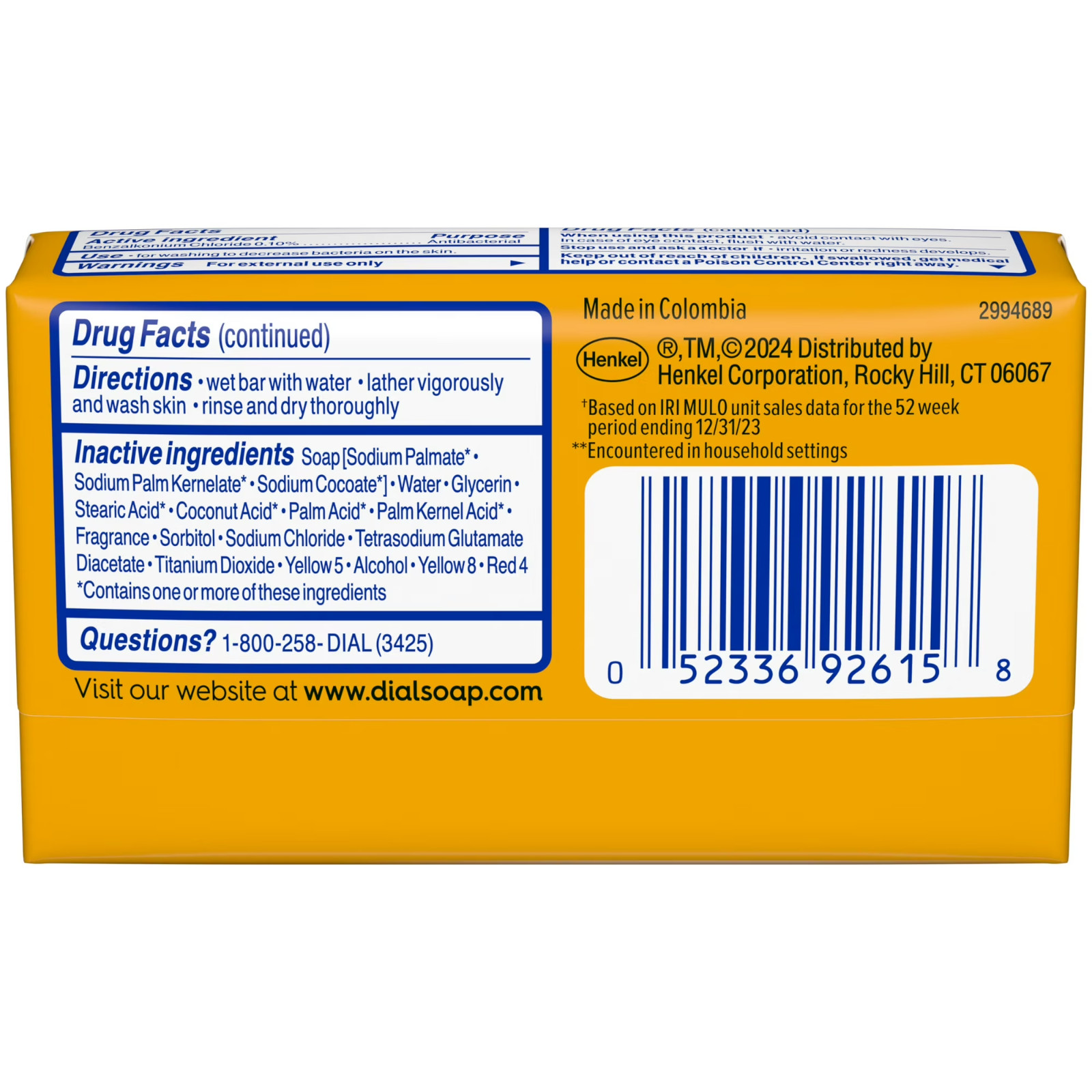 Dial Gold Antibacterial Deodorant Bar Soap Advanced Clean 4 oz
