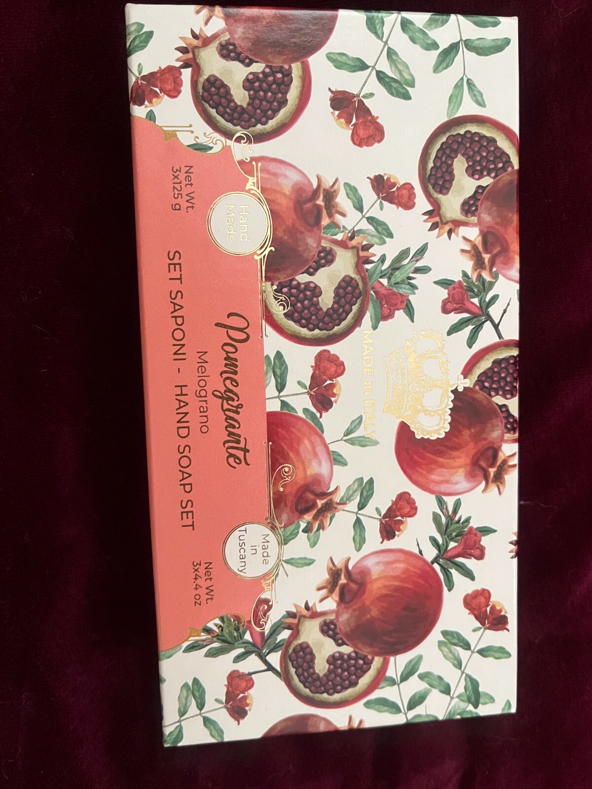 SAPONERIE MARIO FISSI POMEGRANATE HAND SOAP SET WITH 3 SOAPS 4.4OZ EACH