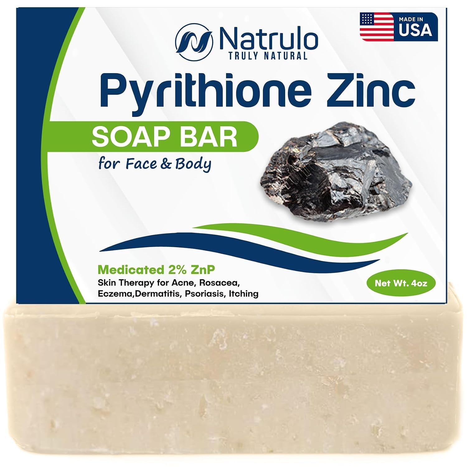 Pyrithione Zinc Soap Bar for Face & Body, 4oz | Medicated 2% ZnP Bar Soap Ski…
