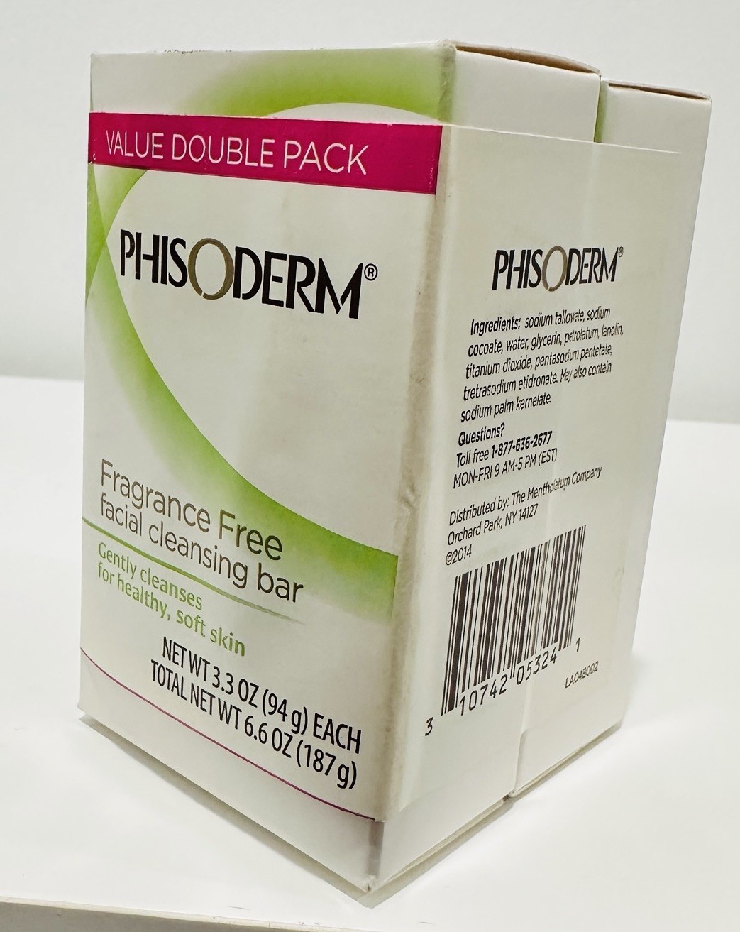Phisoderm Fragrance Free Facial Cleansing Bar Soap 2 Bars 3.3 oz ea NEW