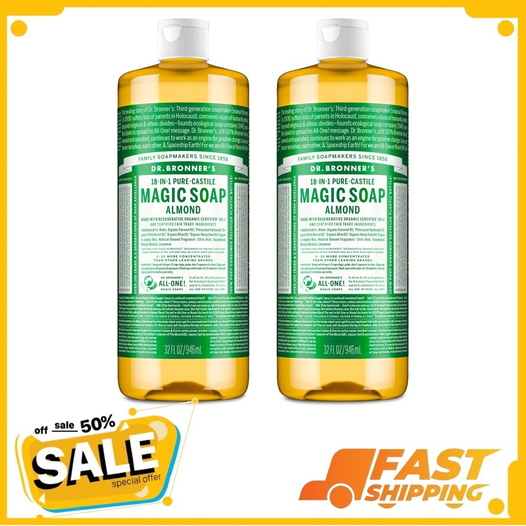 2 Pack Dr. Bronner’s Magic Soap – Almond – Pure-Castile Liquid Soap – 32 oz