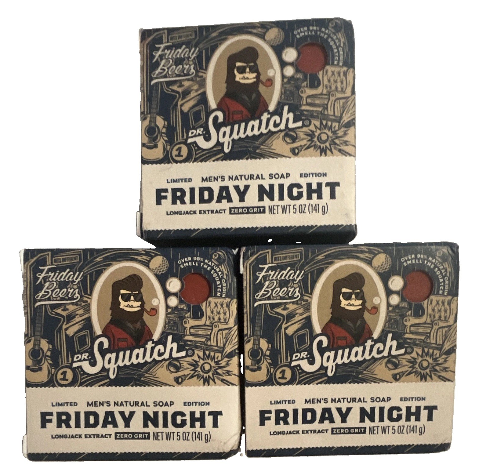 Dr. Squatch Friday Beers Friday Night Body Bar Soap Whiskey Business 5 oz x3