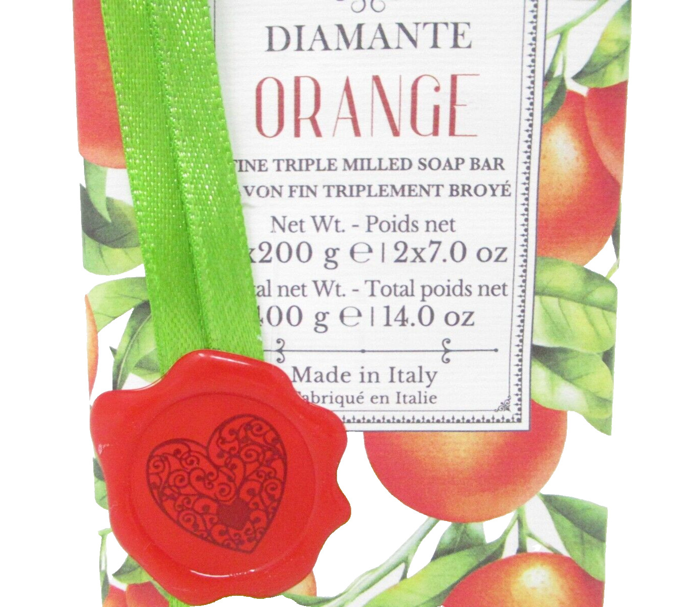 Diamante Italian Luxury Bath Bar Soap 2-Pack Orange scent 7oz each (14oz total)