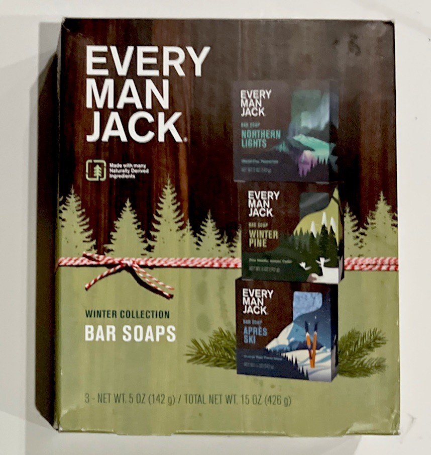 EVERY MAN JACK Winter Collection Soaps 3 Full Size Bars Apres Ski Pine Northern