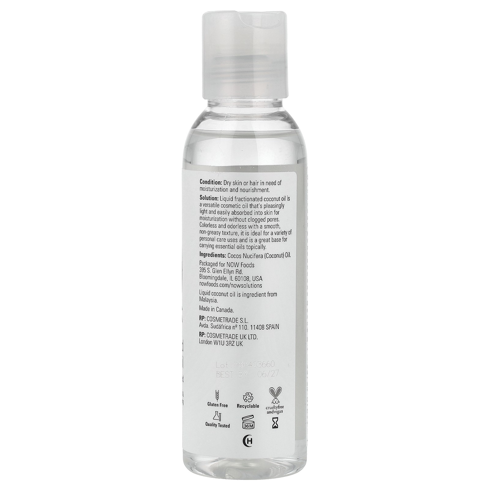 Solutions, Liquid Coconut Oil, Pure Fractionated, 4 fl oz (118 ml)