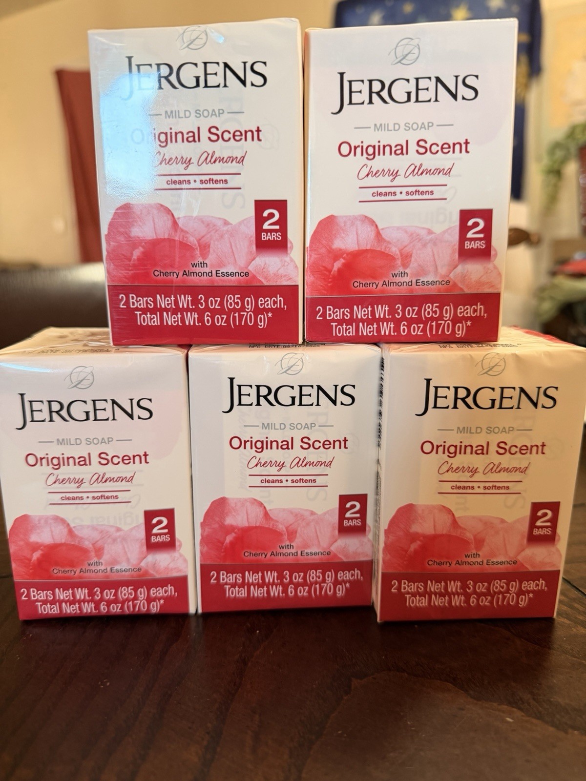5 Packs (10Bars Total) Jergens Cherry Almond Mild Soap Original Scent Lot