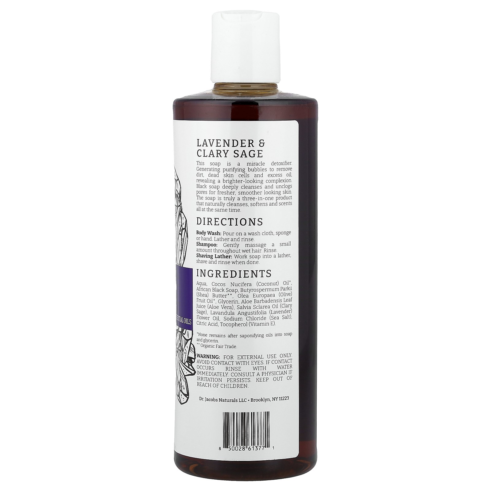 Plant-Based African Black Soap Body Wash, Lavender & Clary Sage Essential Oils,