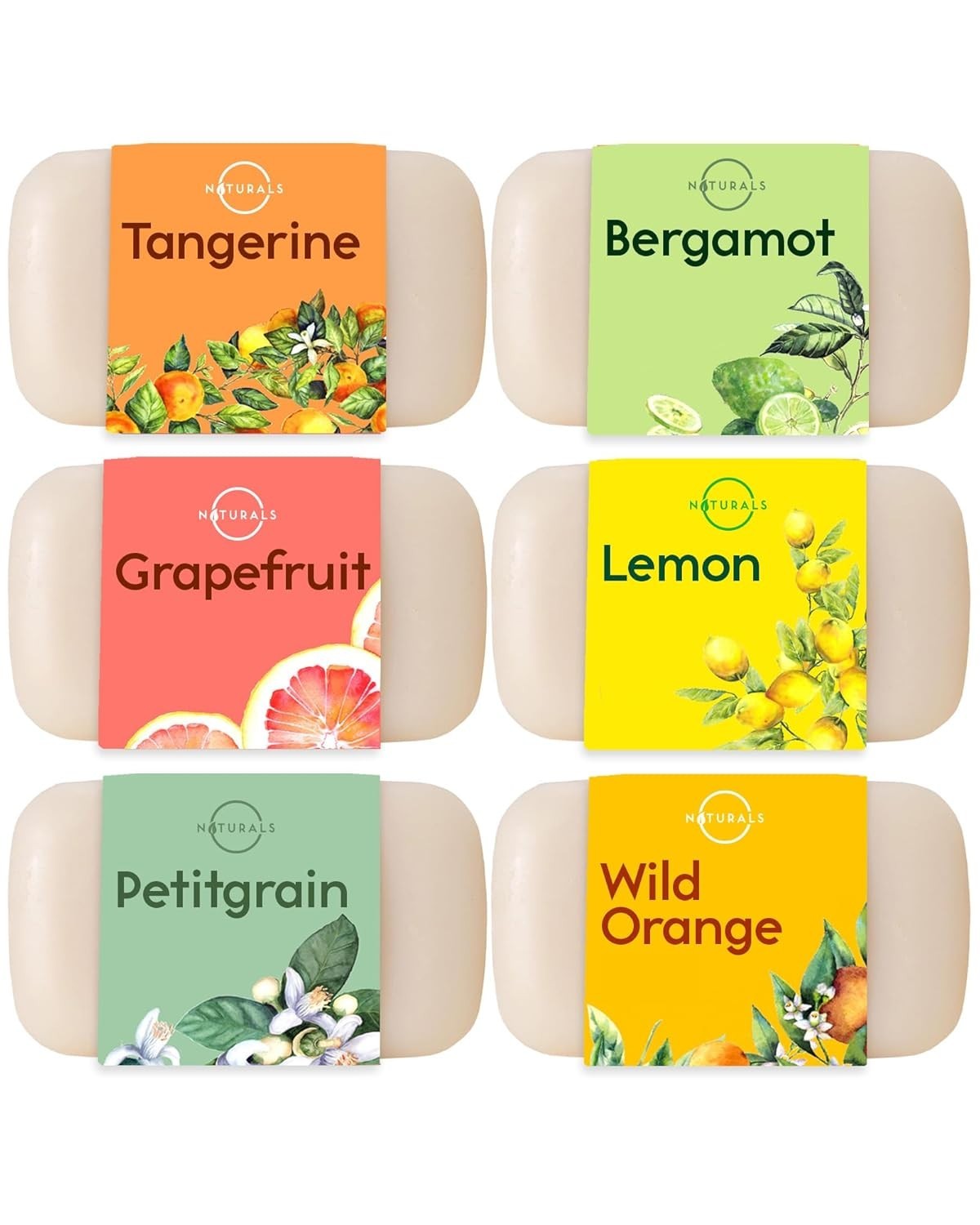 Natural Bar Soap Gift Set with 6 Citrus Scents for Body and Face Cleansing