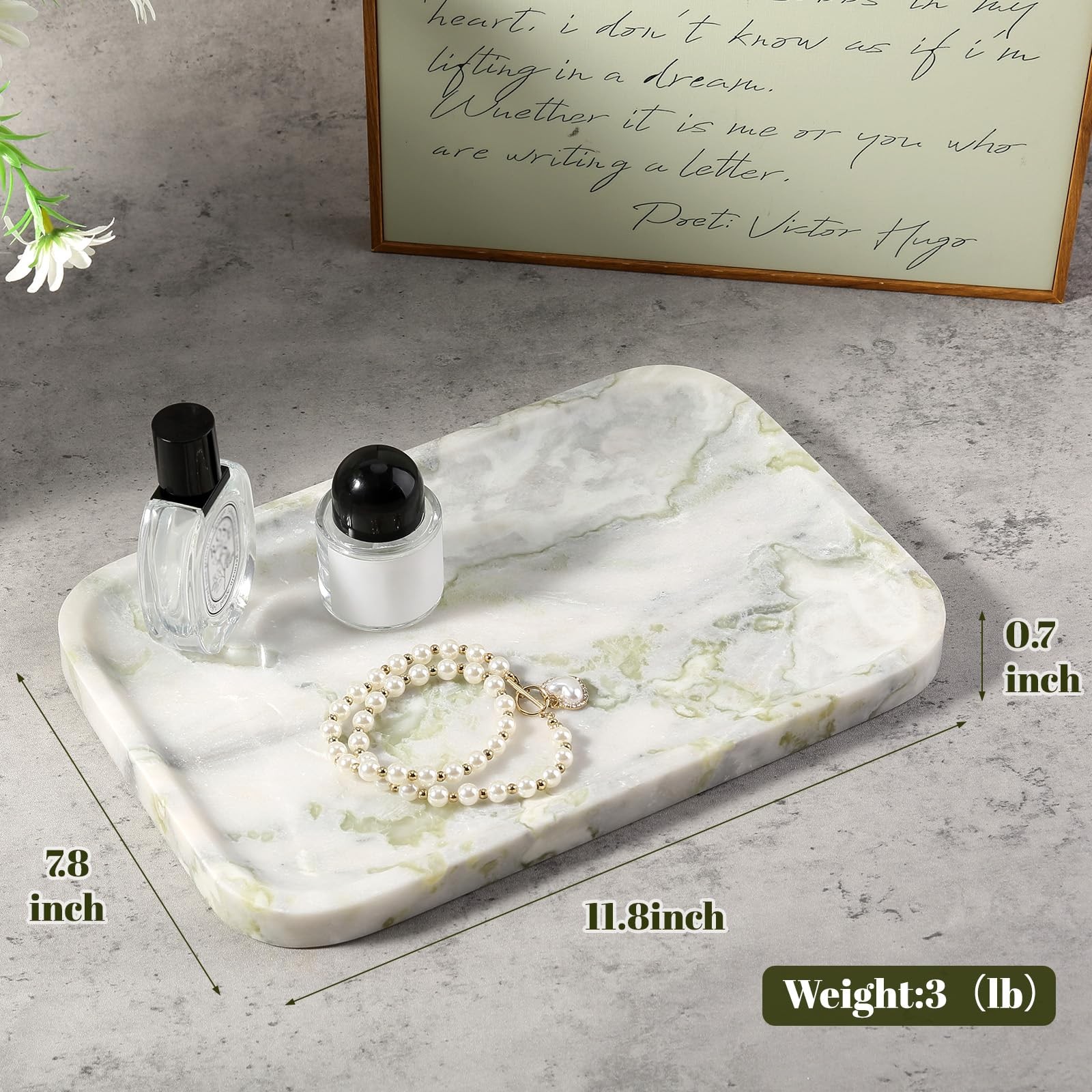 Karibiber Luxury Marble Vanity Tray Bathroom Tray Countertop Bianco Marble Stone