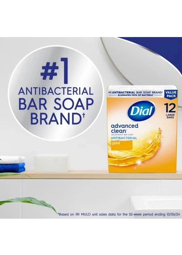 Dial Antibacterial Deodorant Bar Soap, Advanced Clean, Gold, 4 oz, 12 Bars