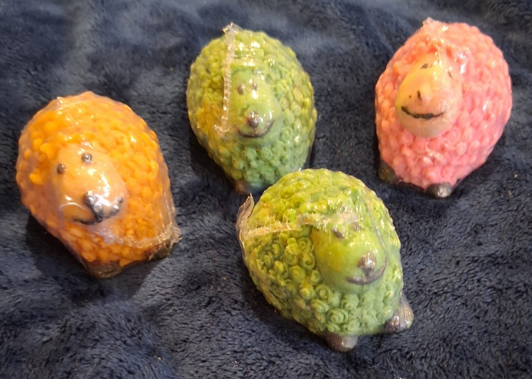 Set of 4 Novelty Sheep Shaped Goats Milk Soap Colorful Lamb Shrink Wrapped