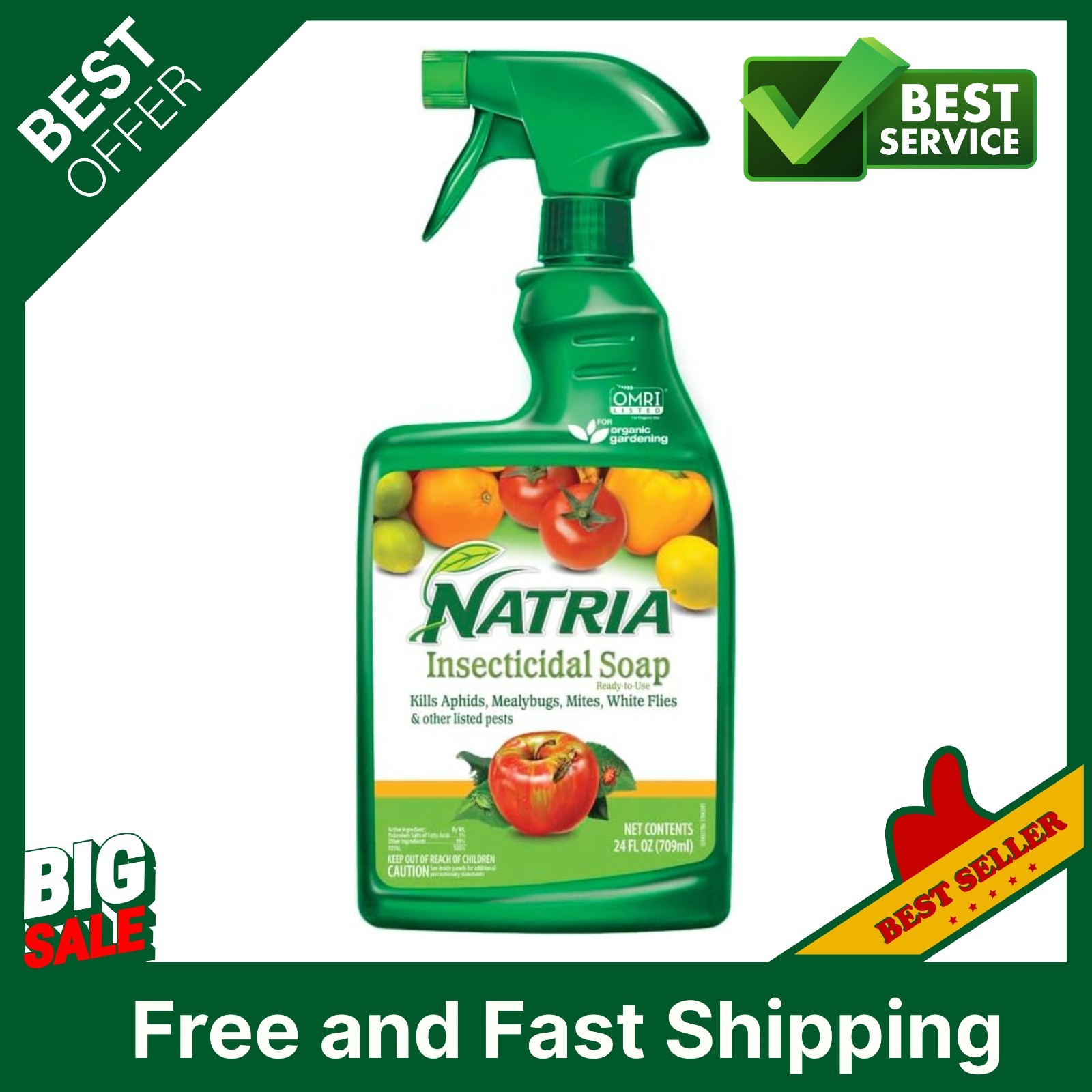 NATRIA Insecticidal Soap, Ready-to-Use, 24 Oz, NEW! Free Shipping! US Stock!….