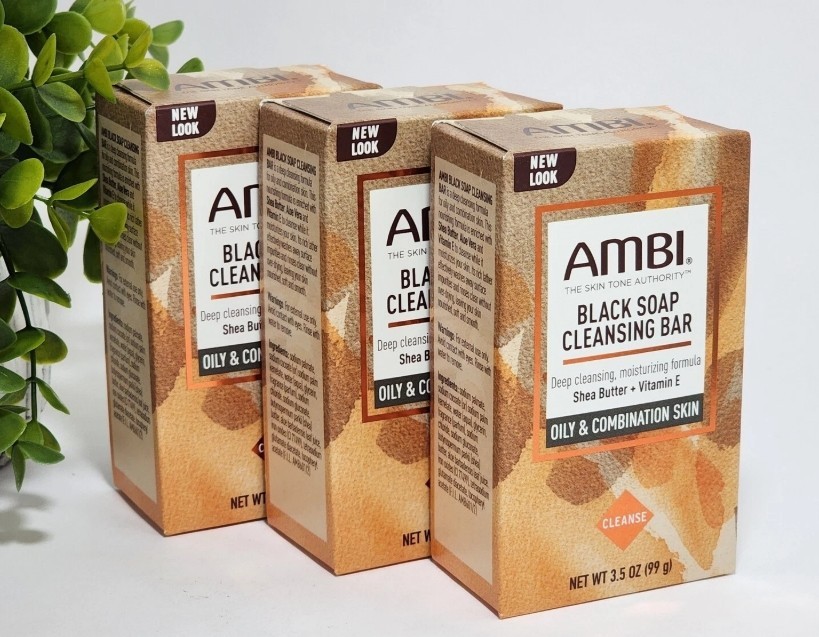 AMBI Black Soap Cleansing Bar for Oily & Combination Skin 3.5 oz each – 3-Pack
