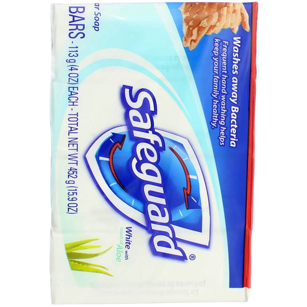 5 Pack Safeguard Antibacterial Deodorant Bar Soap, White with Aloe, 4 oz, 4 Ct