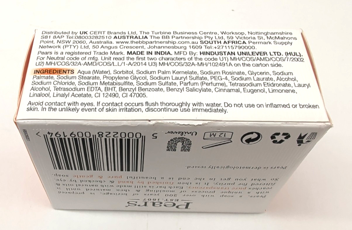 Pears Pure & Gentle Transparent Soap 4.4 oz/125 g. Bar Soap, Orange