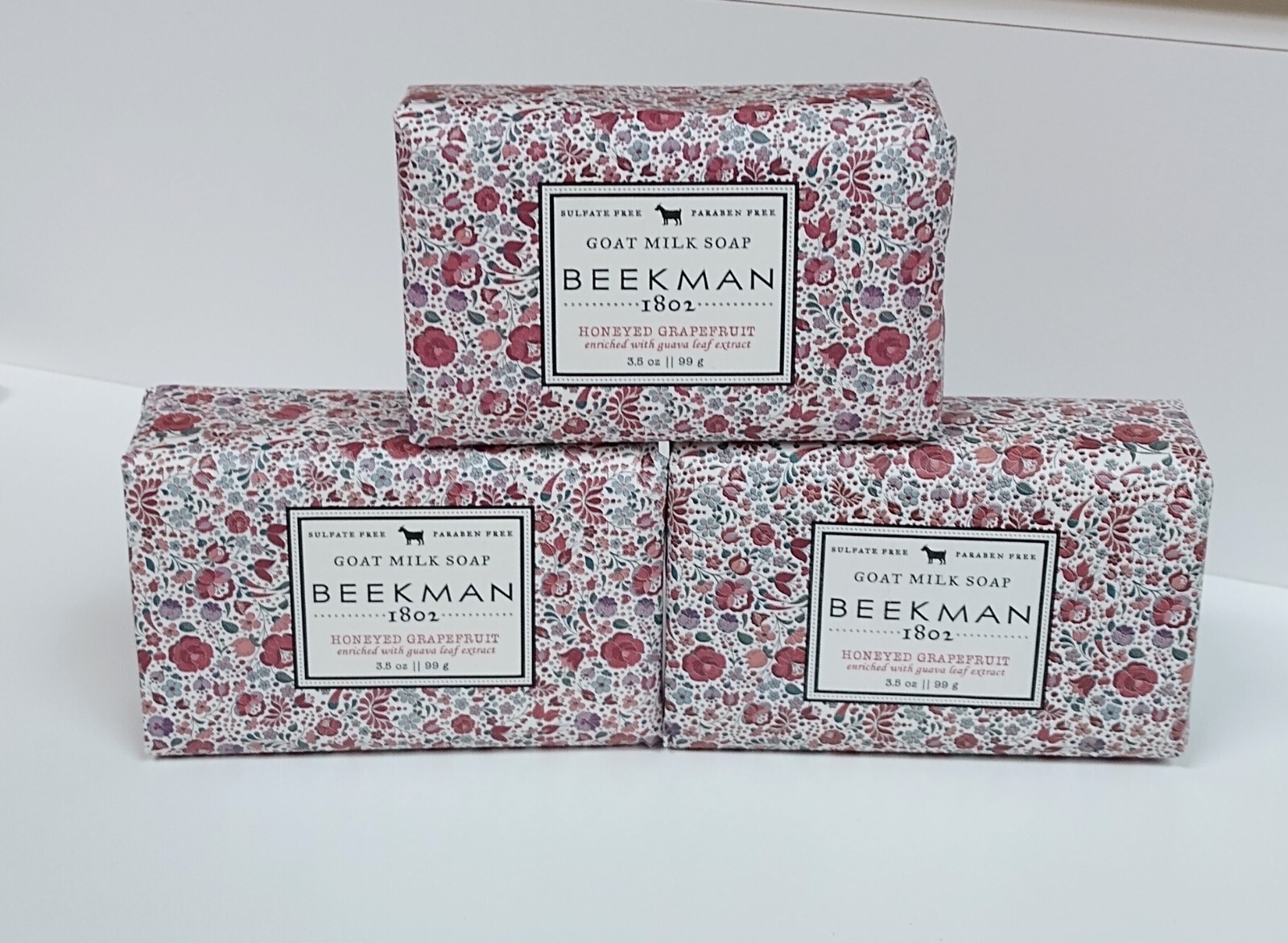 Beekman 1802 Goat Milk Bar Soap Set of 3 Honeyed Grapefruit 3.5 oz Palm Size NEW