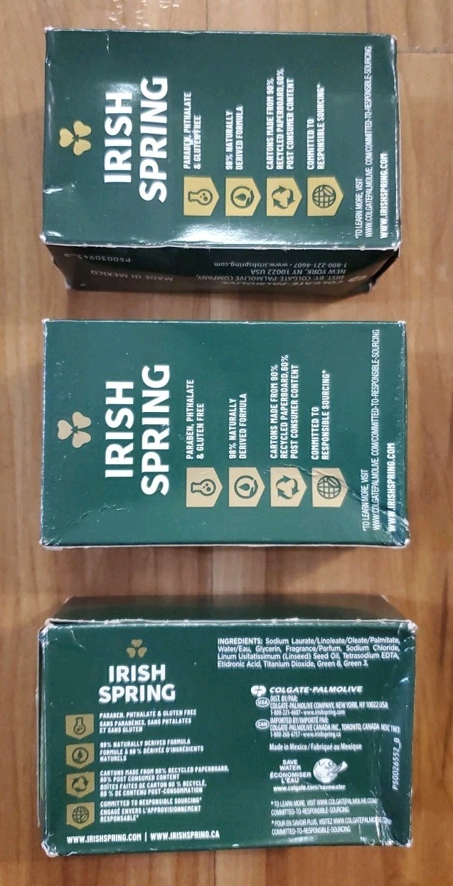 Irish Spring Deodorant Bar Soap Original Clean Flaxseed 3 Bars 4 oz And 3.7 oz