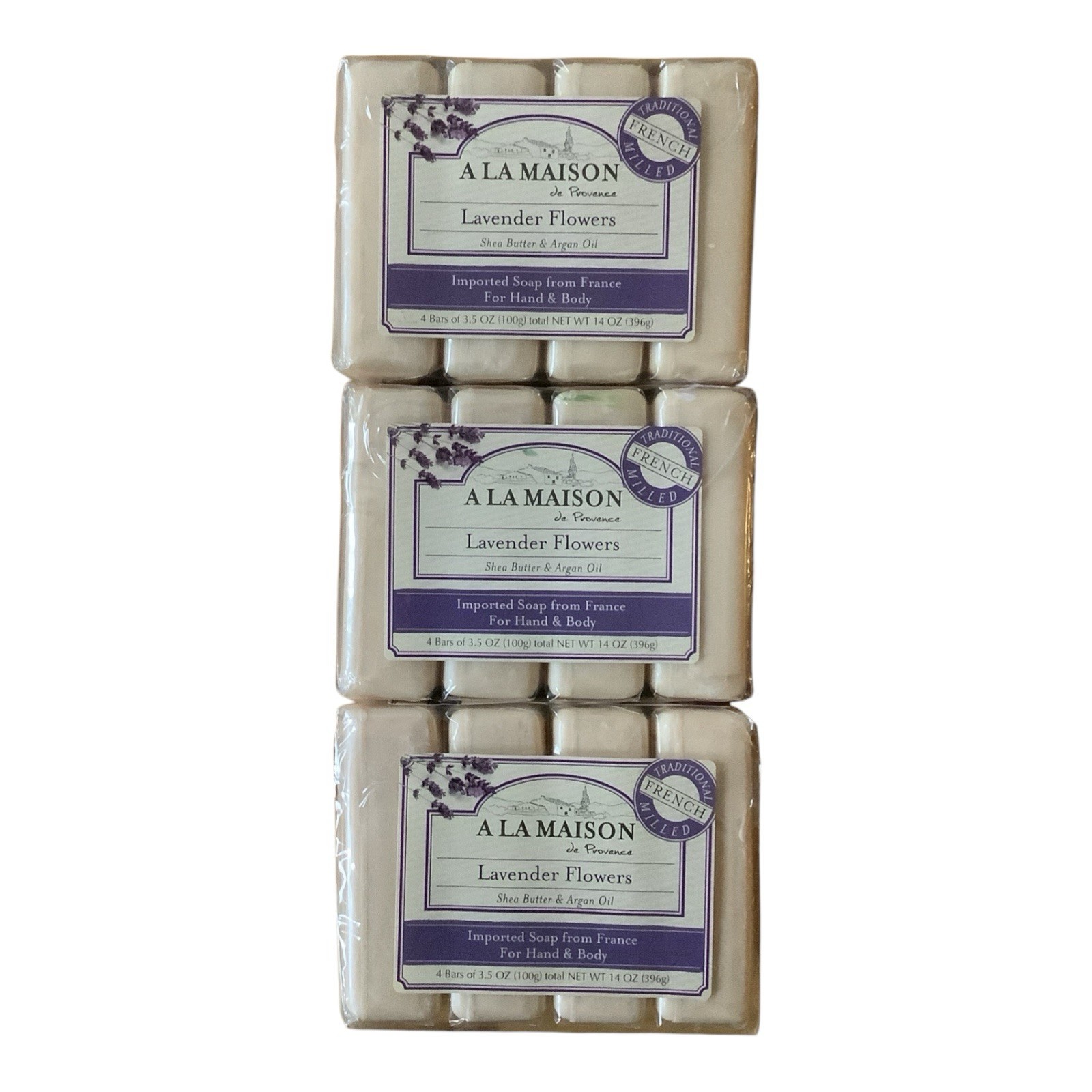 Hand & Body Bar Soap, Lavender Flowers, 4 Bars, 3.5 oz (100 g) Each Lot of 3 Pks