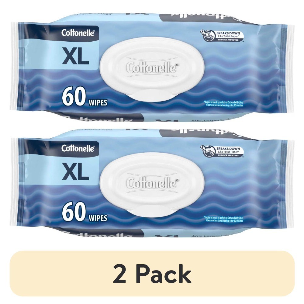 Flushable Wet Wipes for Adults, Extra Large & Thick, 2 Pack (180 Wipes)
