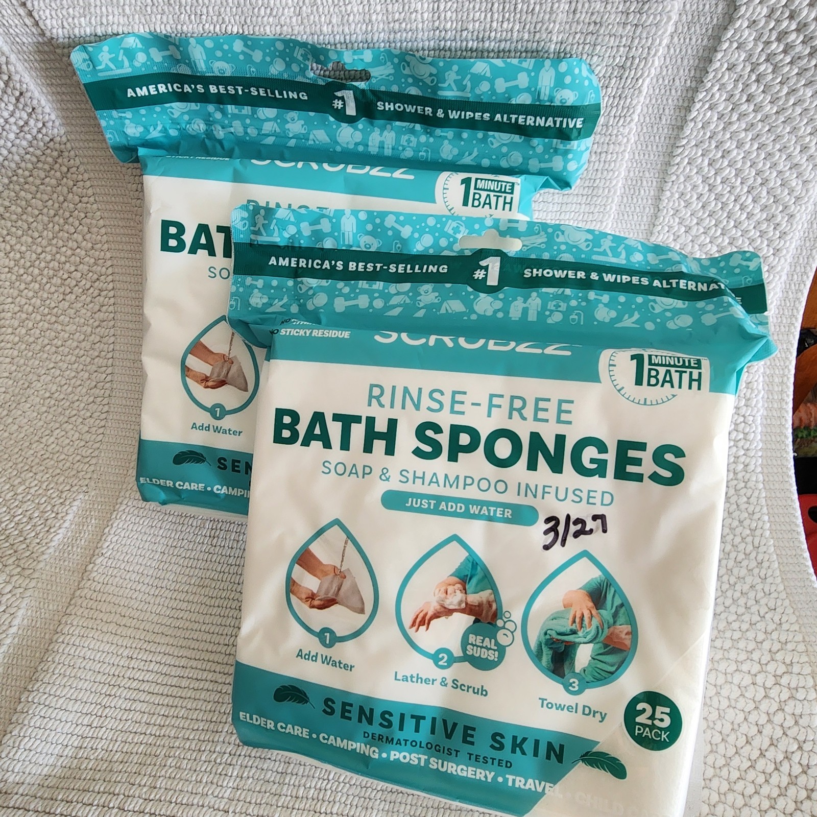 Scrubzz Rinse Free Bath Sponges for Senstive Skin 2 – 25ct Packs