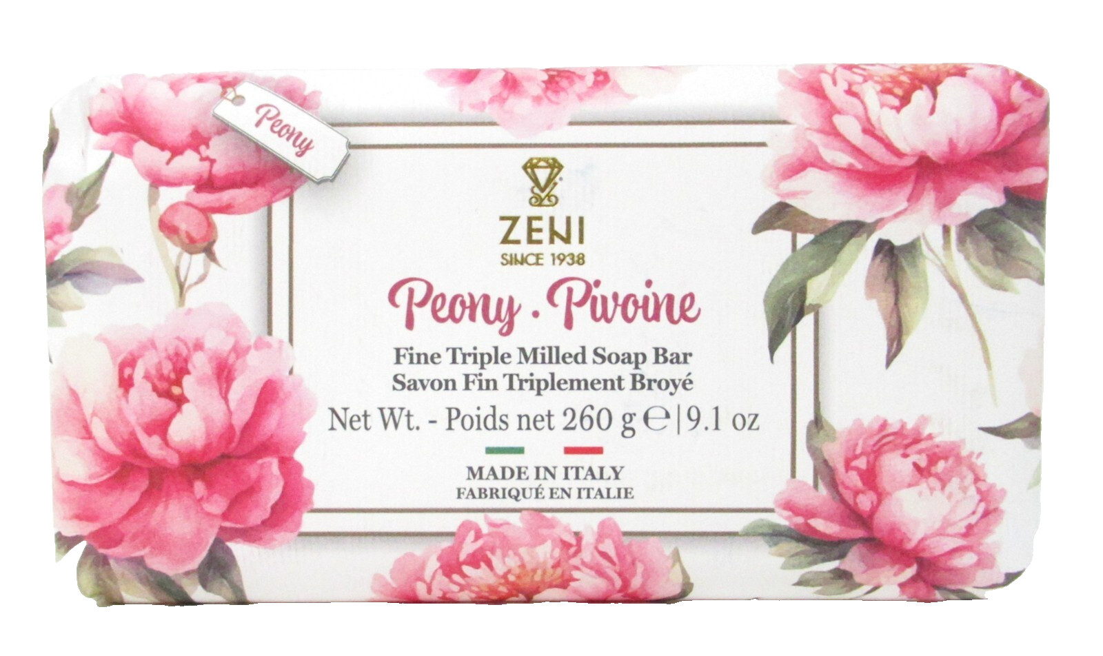 Zeni Italian Luxury Bath Bar Soap Peony floral scented large 9.1oz